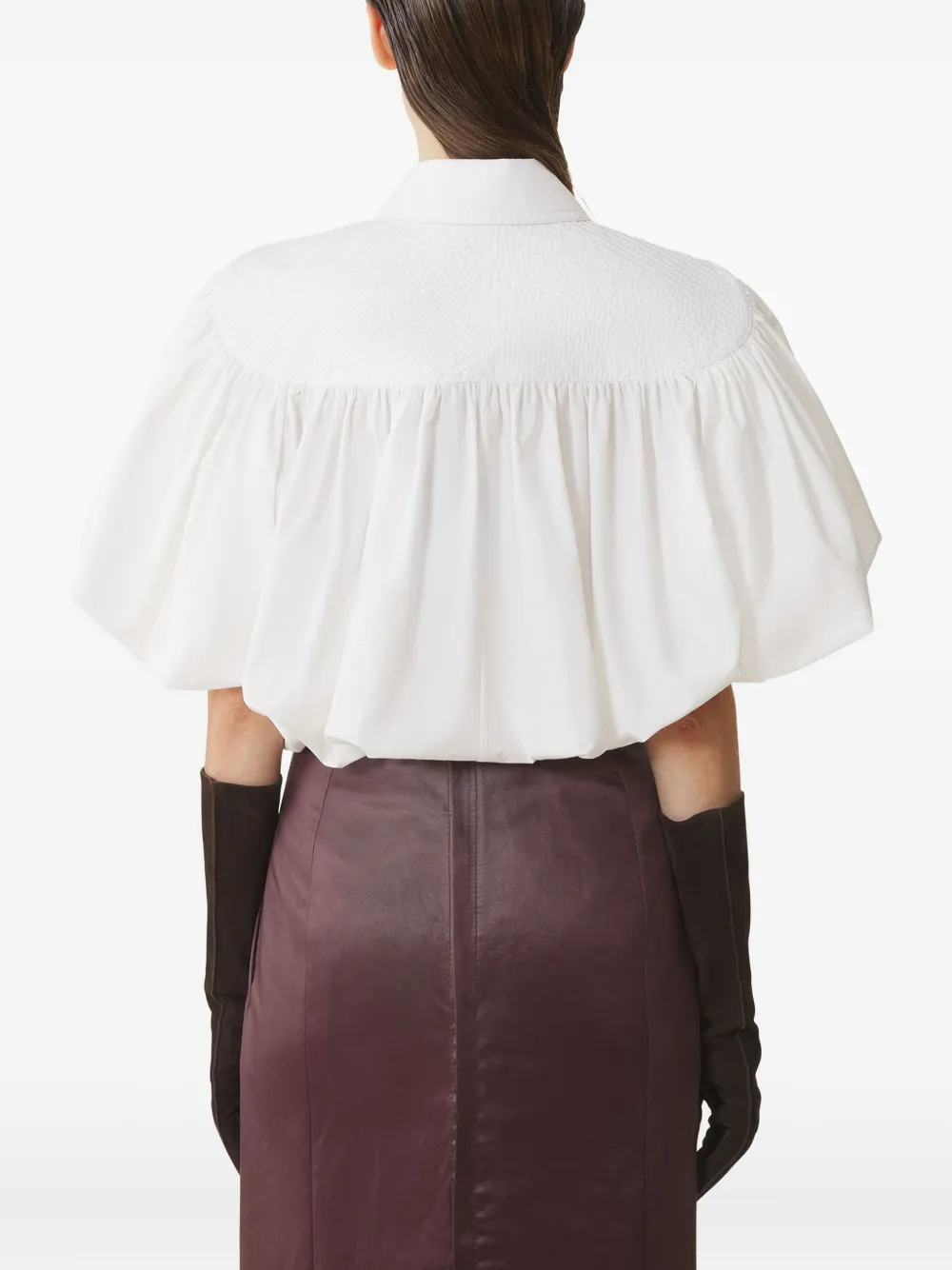 Lanvin Puff Sleeve Collared Top With High-low Hem In White