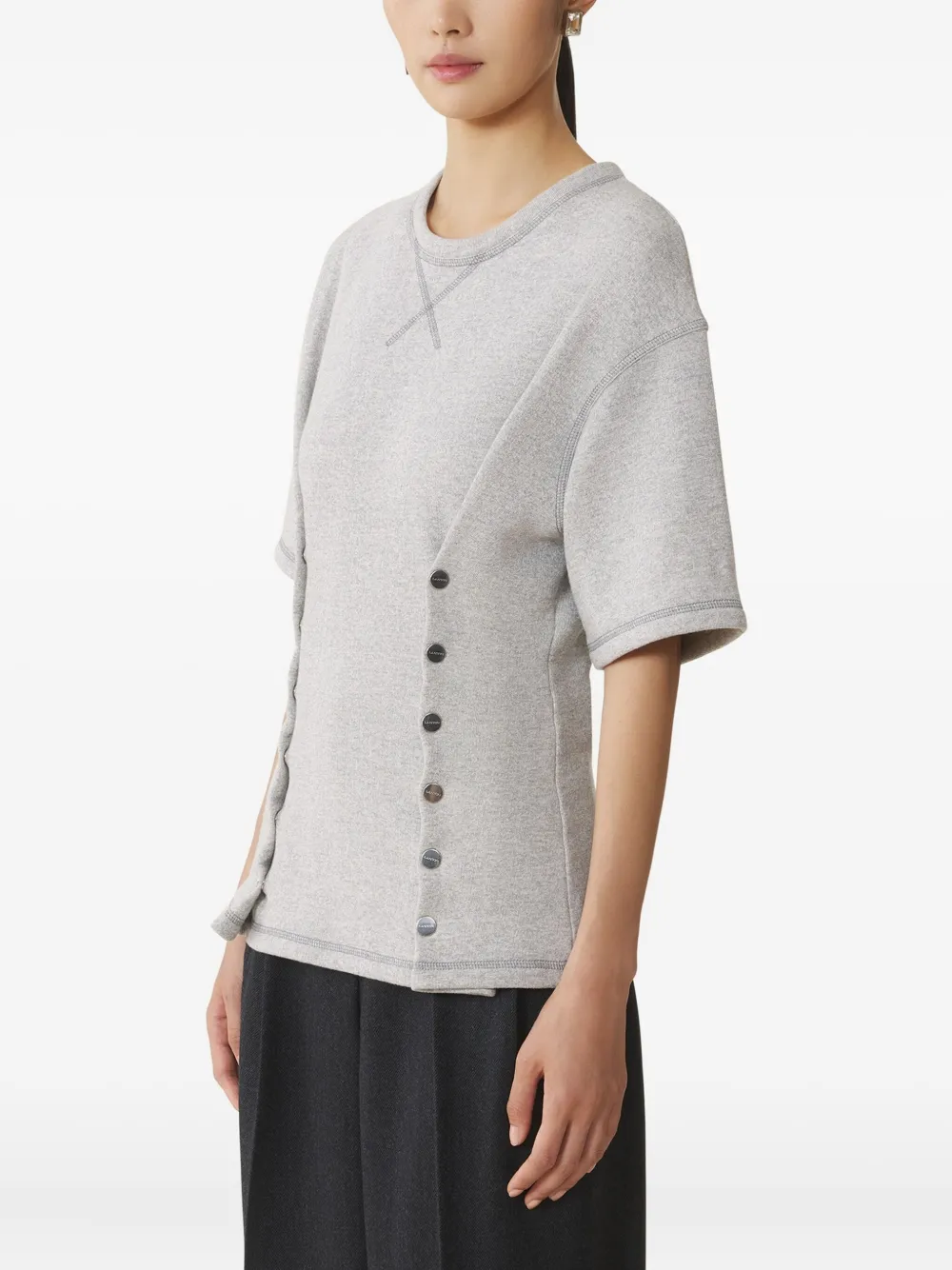 Lanvin Button-detailed Short-sleeve Top In Gray