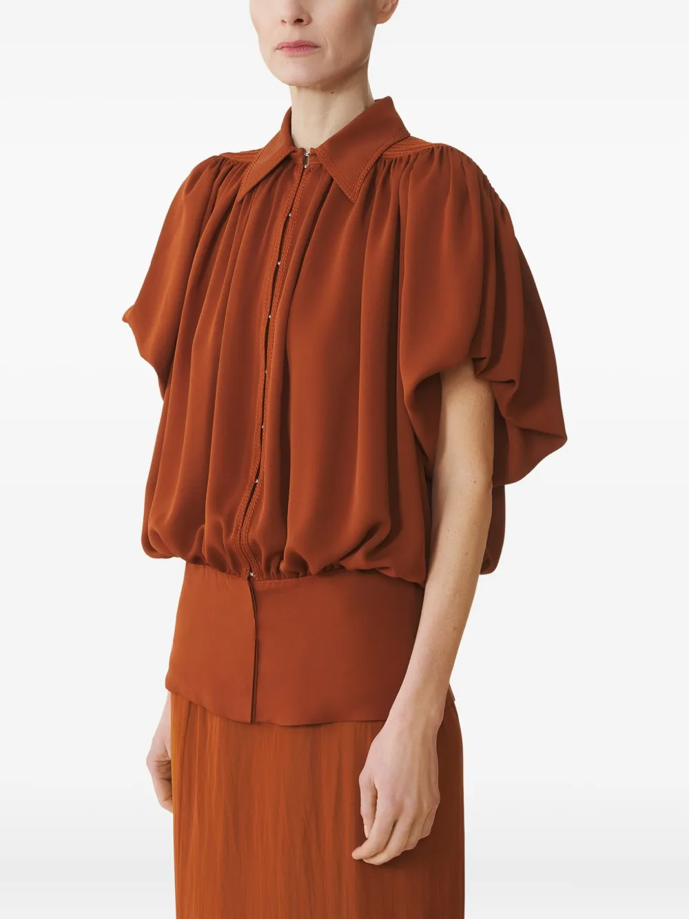 Lanvin Puffed-sleeve Button Top In Orange