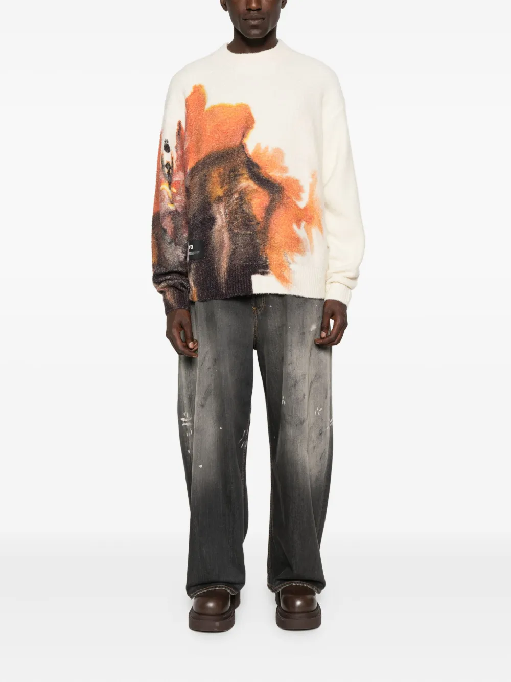 Y-3 graphic-print crew-neck sweater - Beige