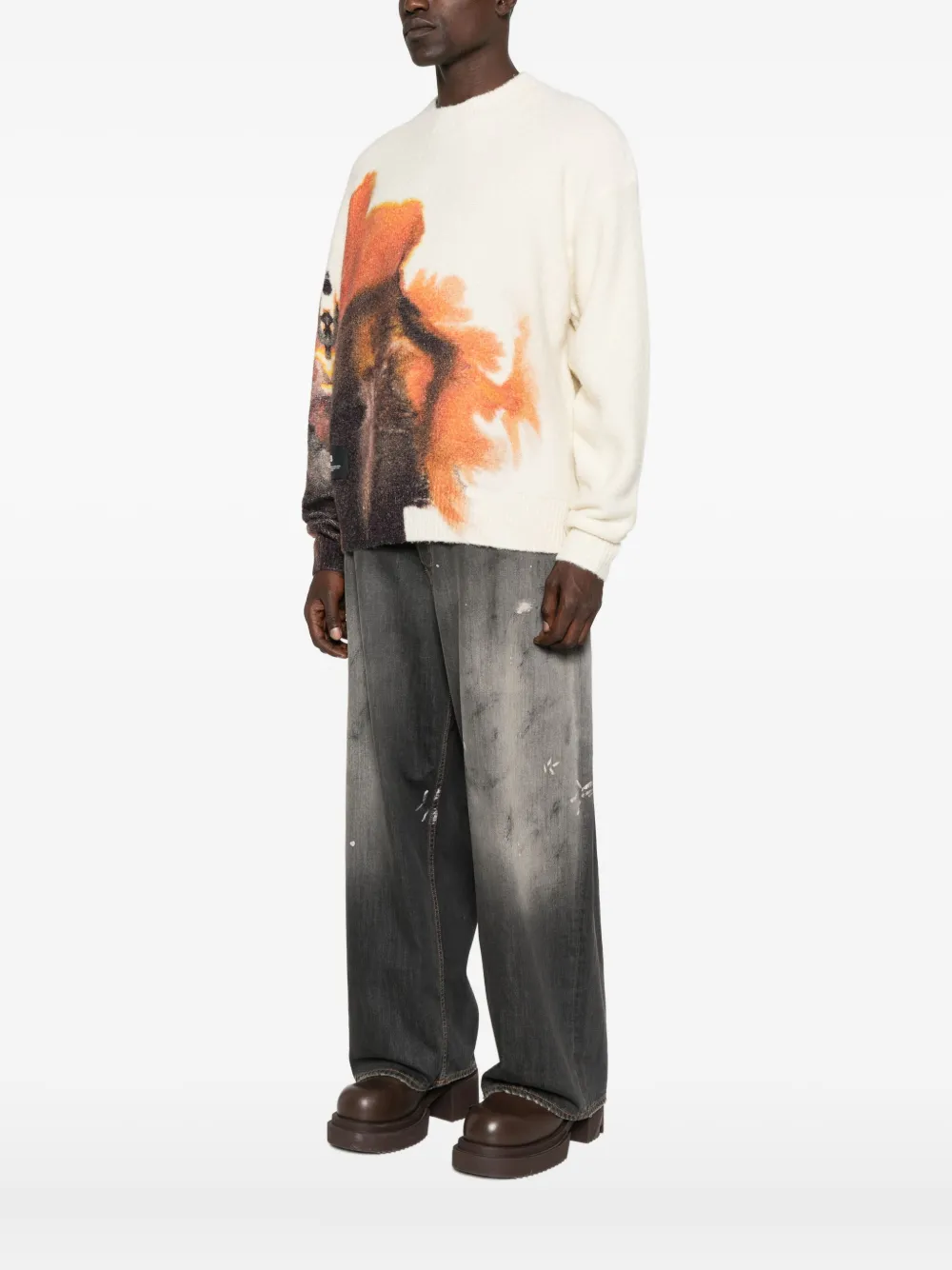 Y-3 Graphic-print Crew-neck Sweater In Neutral