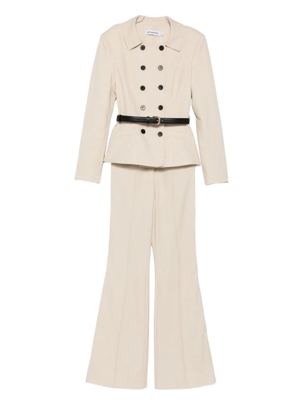Self-portrait Double-breasted Belted Jumpsuit In Neutral