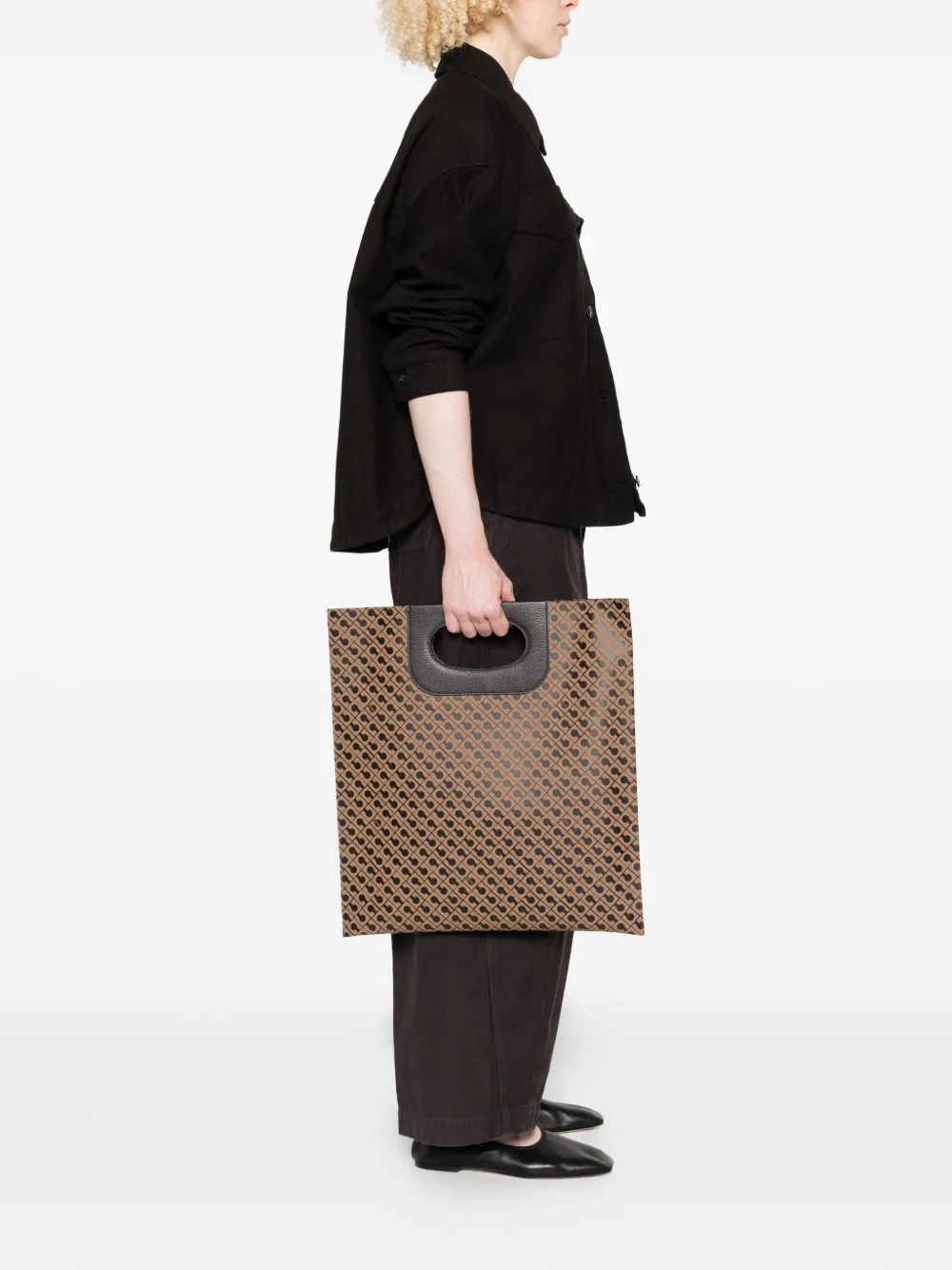 Gherardini Piattina monogram-attern tote bag - Bruin