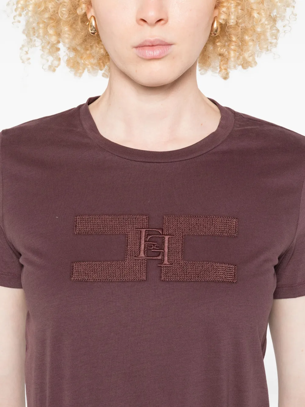Elisabetta Franchi embroidered-logo T-shirt Paars