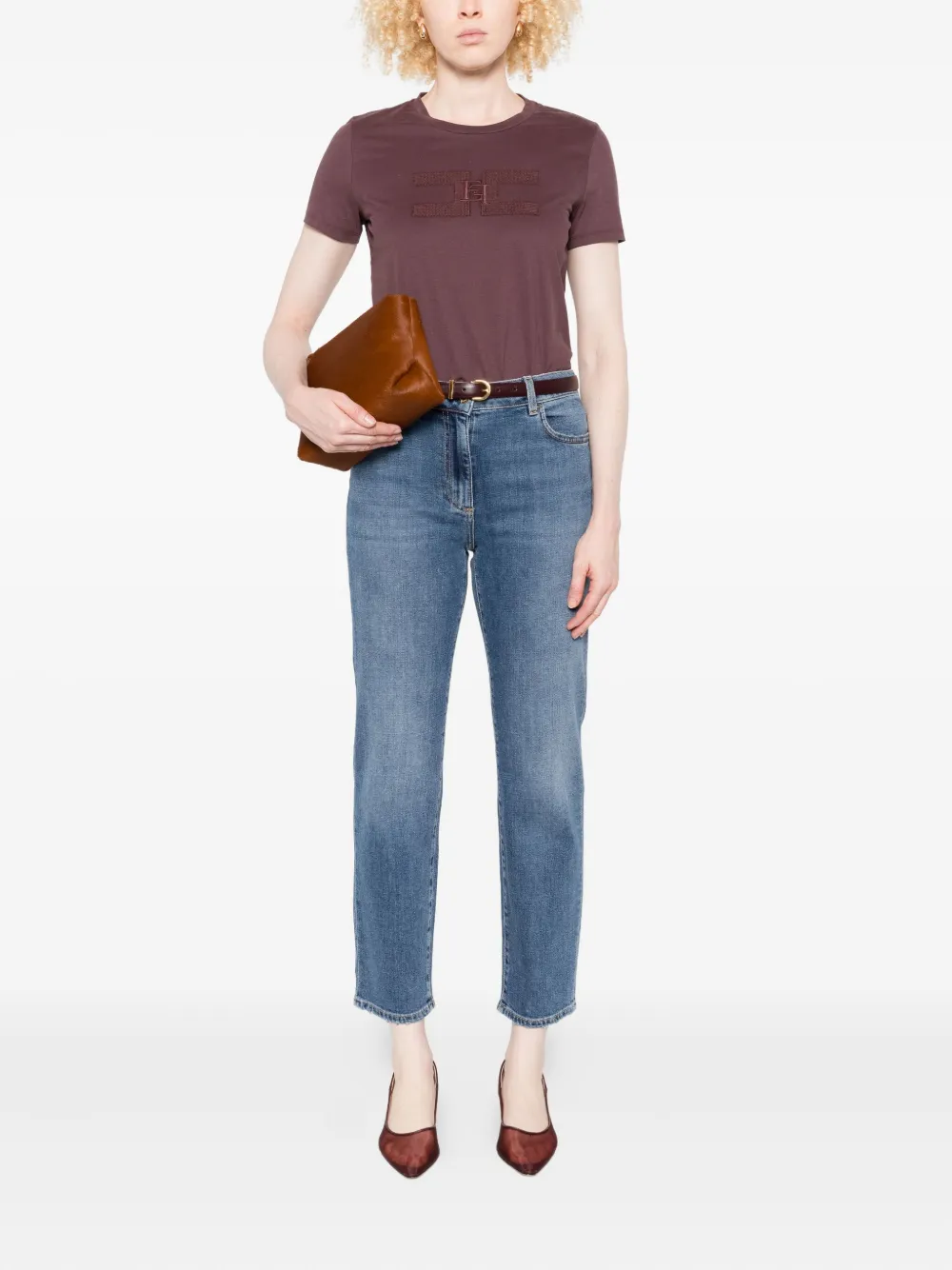 Elisabetta Franchi embroidered-logo T-shirt Paars