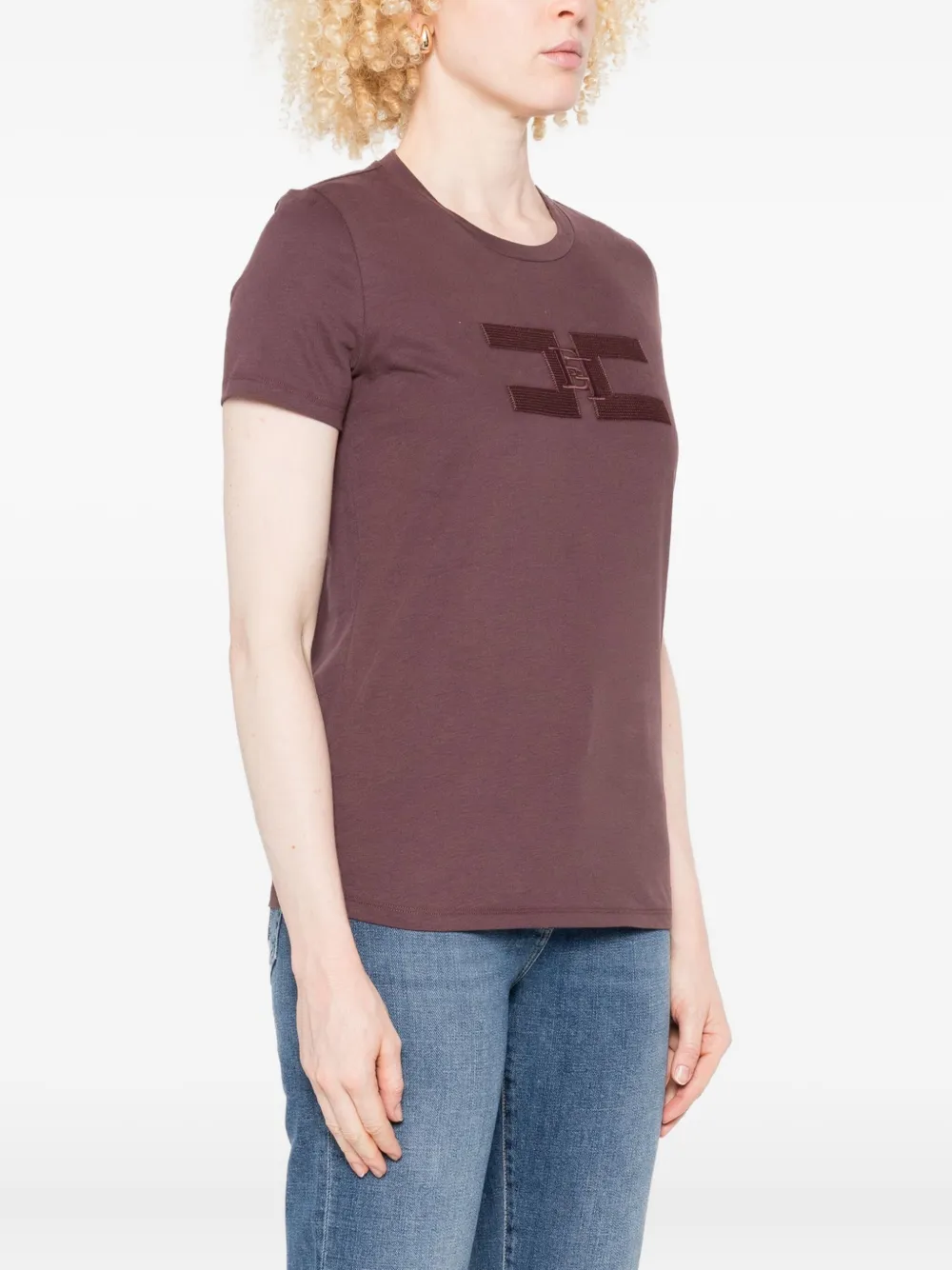 Elisabetta Franchi embroidered-logo T-shirt Paars
