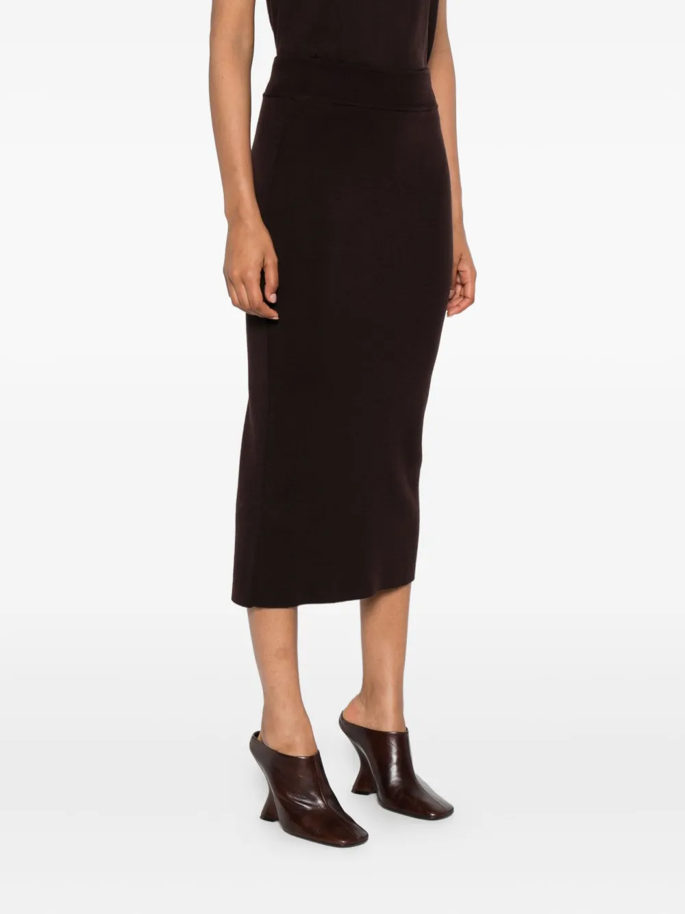 Alpha Studio Elastic-waistband Midi Skirt In Brown