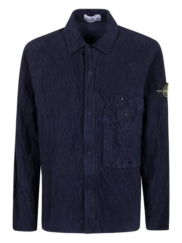 Stone Island Corduroy logo-patch Shirt Blue FARFETCH IN