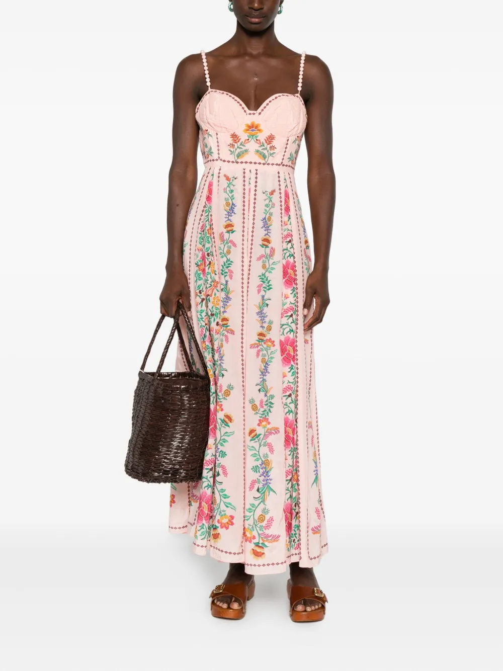 FARM Rio Delicate Forest floral-print pleated maxi dress - Roze