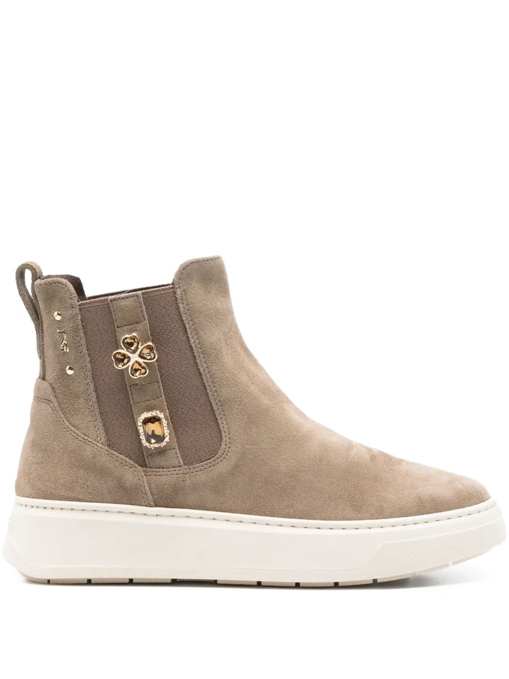 Nero Giardini Panelled Embellished Suede Boots In Neutral