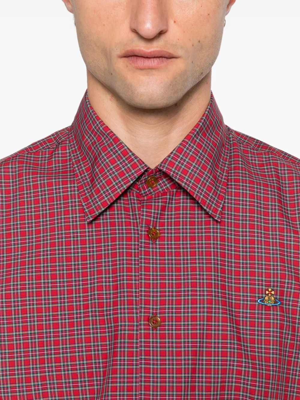 Vivienne Westwood Mens Red Ghost Checked Cotton Shirt In Red