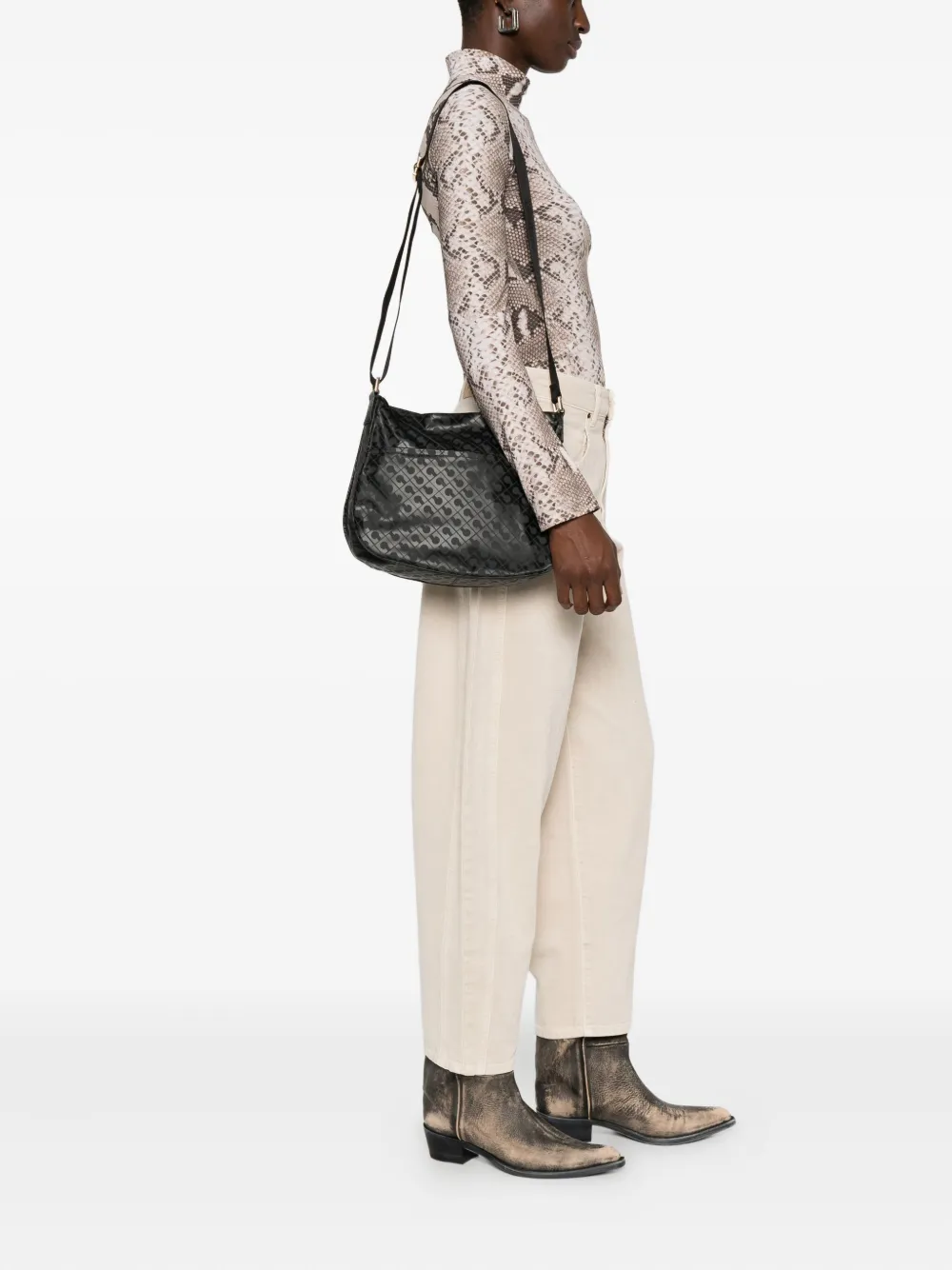 Gherardini Monogram-pattern Satchel Bag In Gray