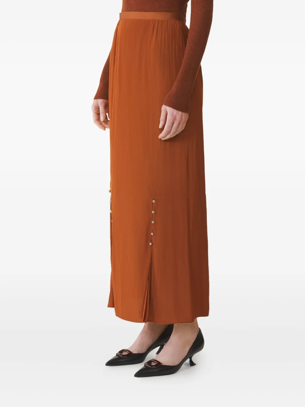 Lanvin Plooirok met knoopdetail Oranje