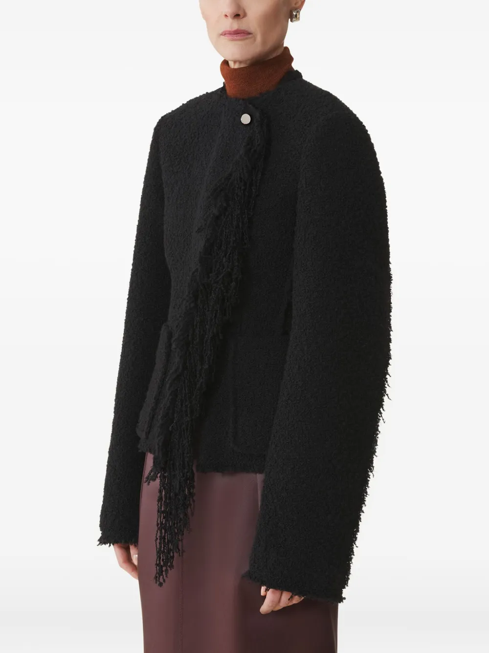 Lanvin Asymmetrical Fringe-detail Jacket In Black