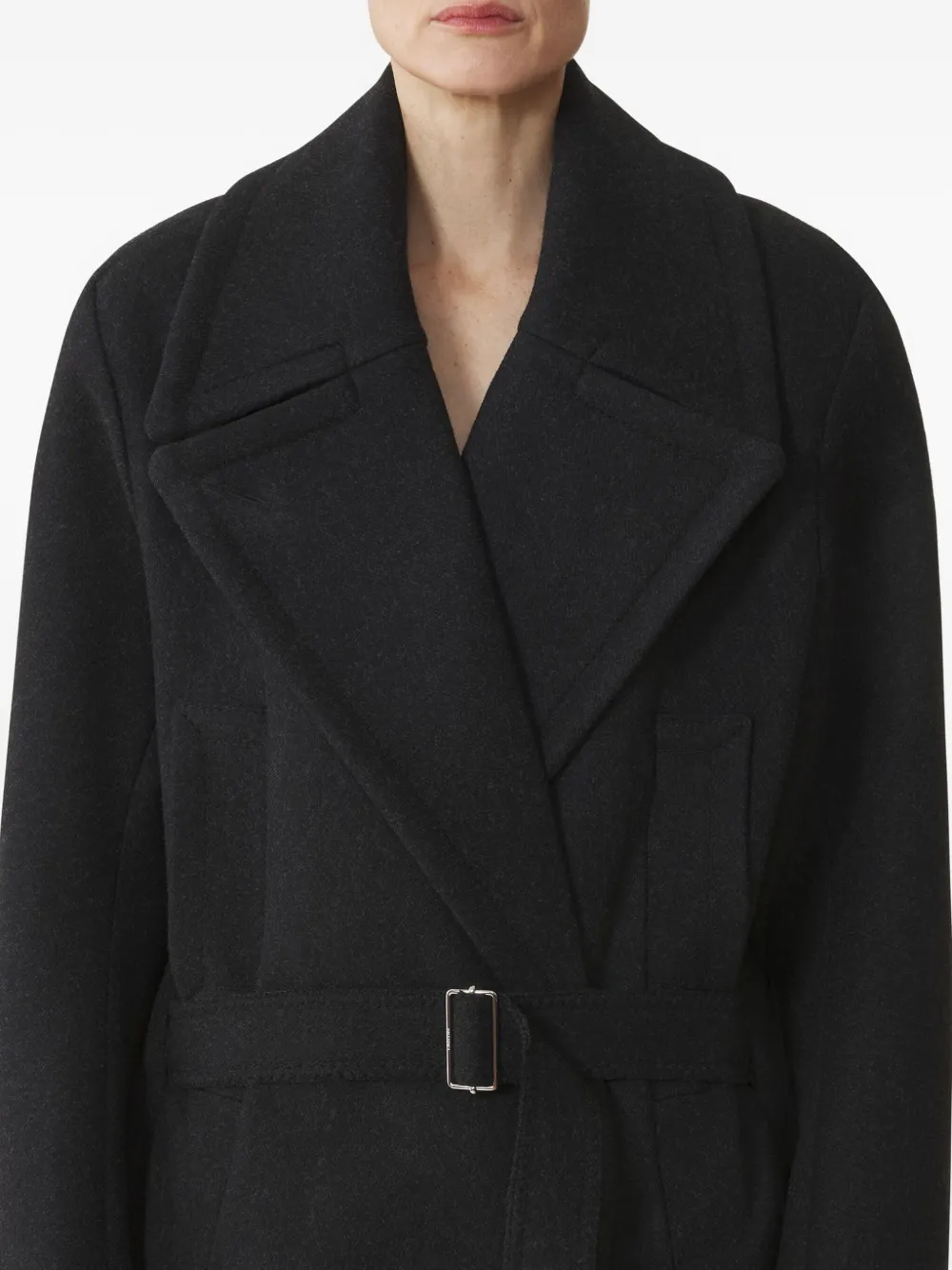 Lanvin Belted Wool Coat In Black