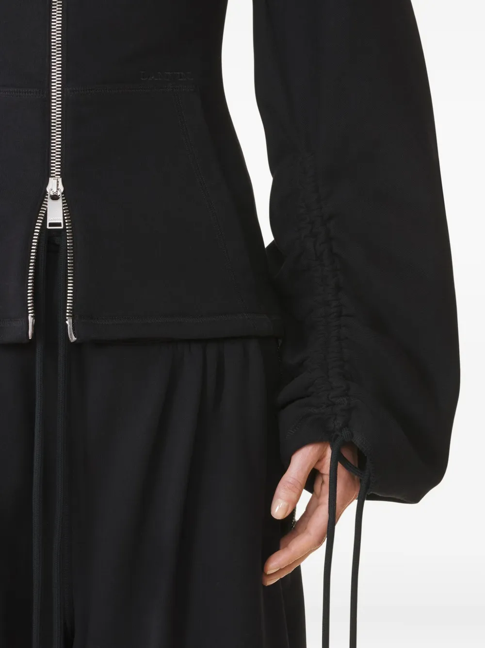 Lanvin Drawstring-cuff Zip-front Jacket In Black