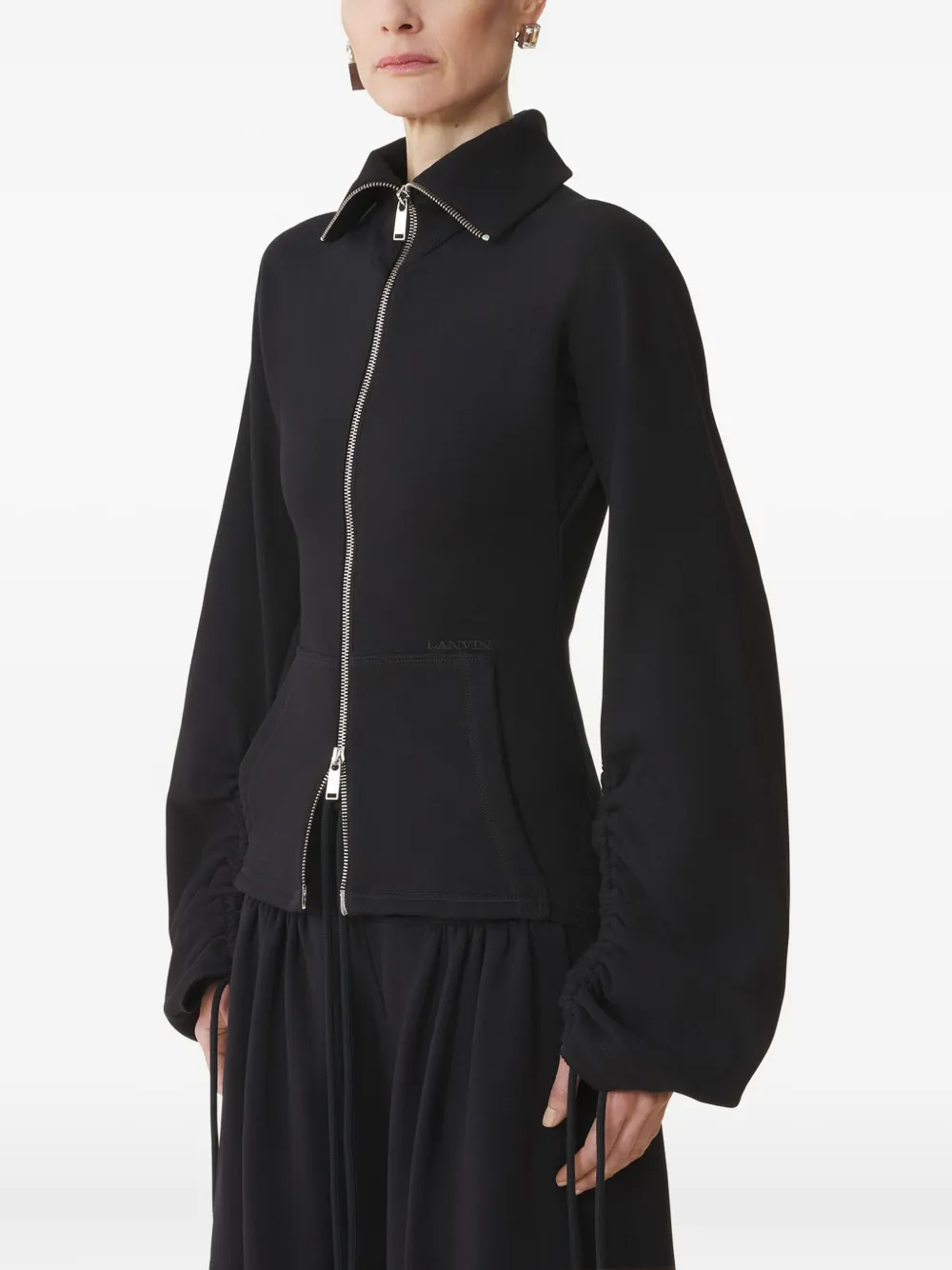 Lanvin Drawstring-cuff Zip-front Jacket In Black