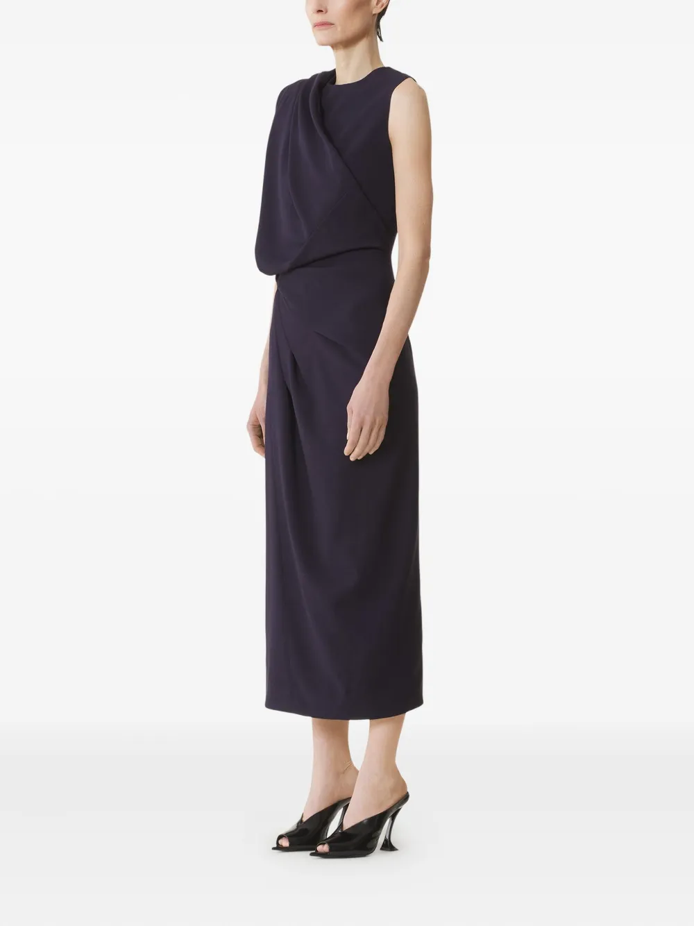 Lanvin Draped Midi Dress In Black