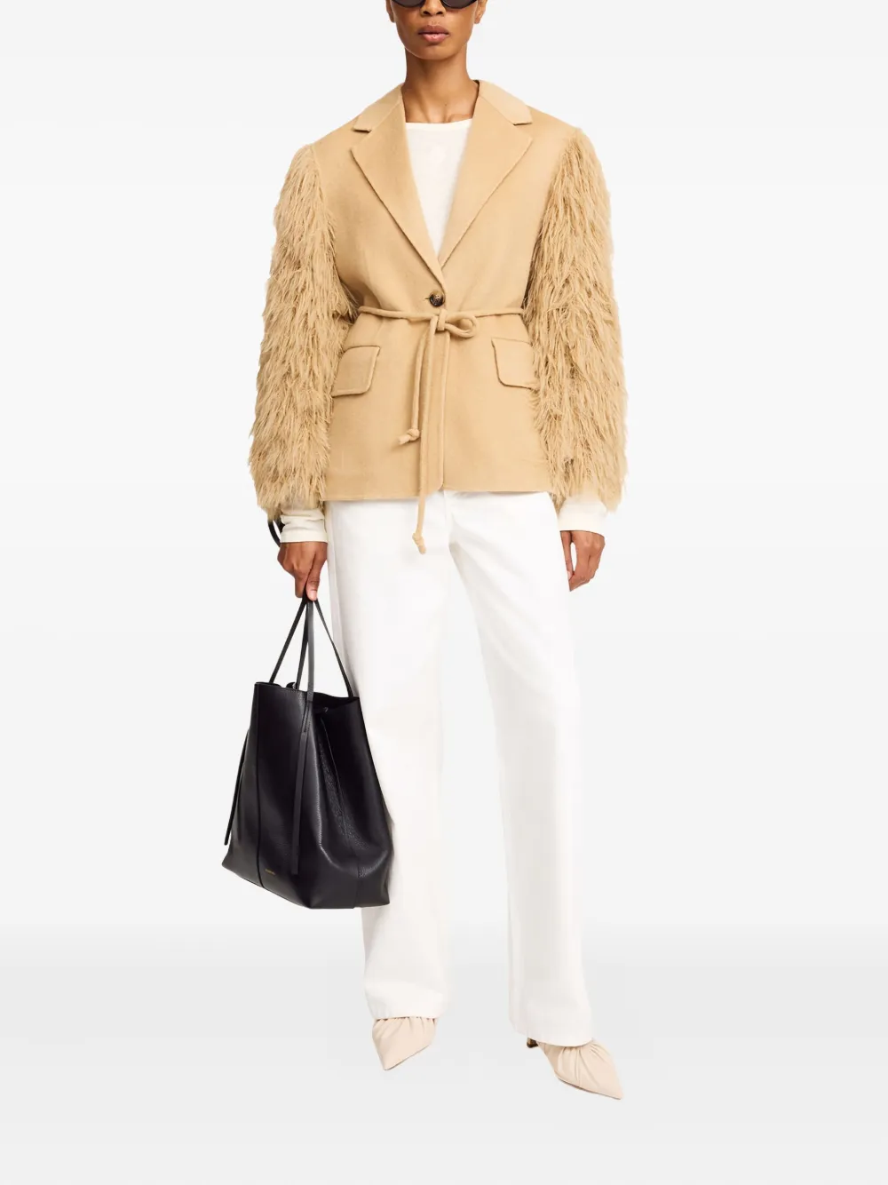 By Malene Birger Fluffy-sleeved Wool Faux-fur Jacket In Brown