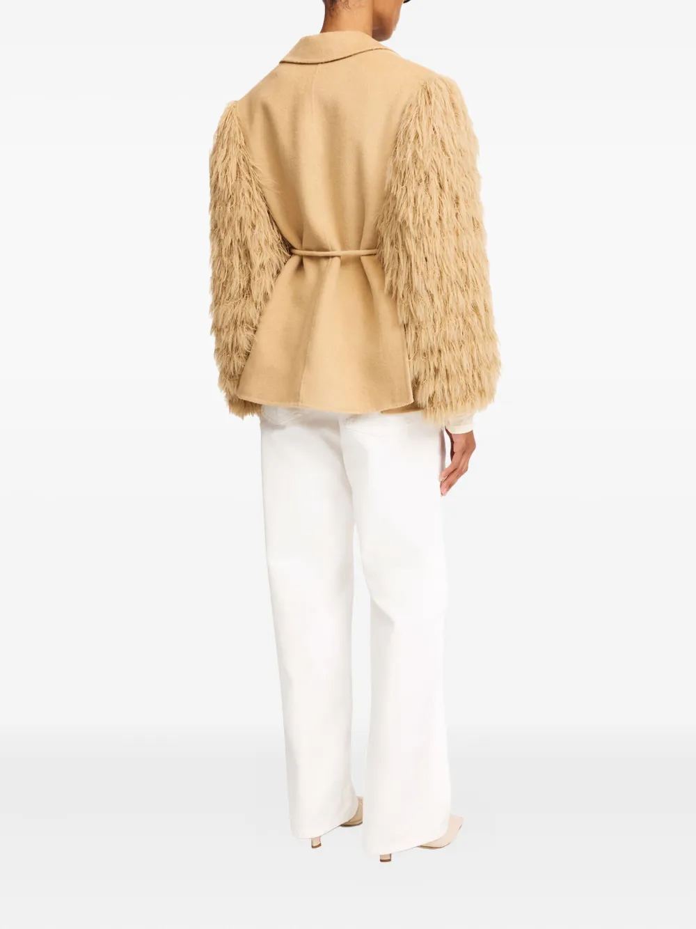 By Malene Birger Fluffy-sleeved Wool Faux-fur Jacket In Brown