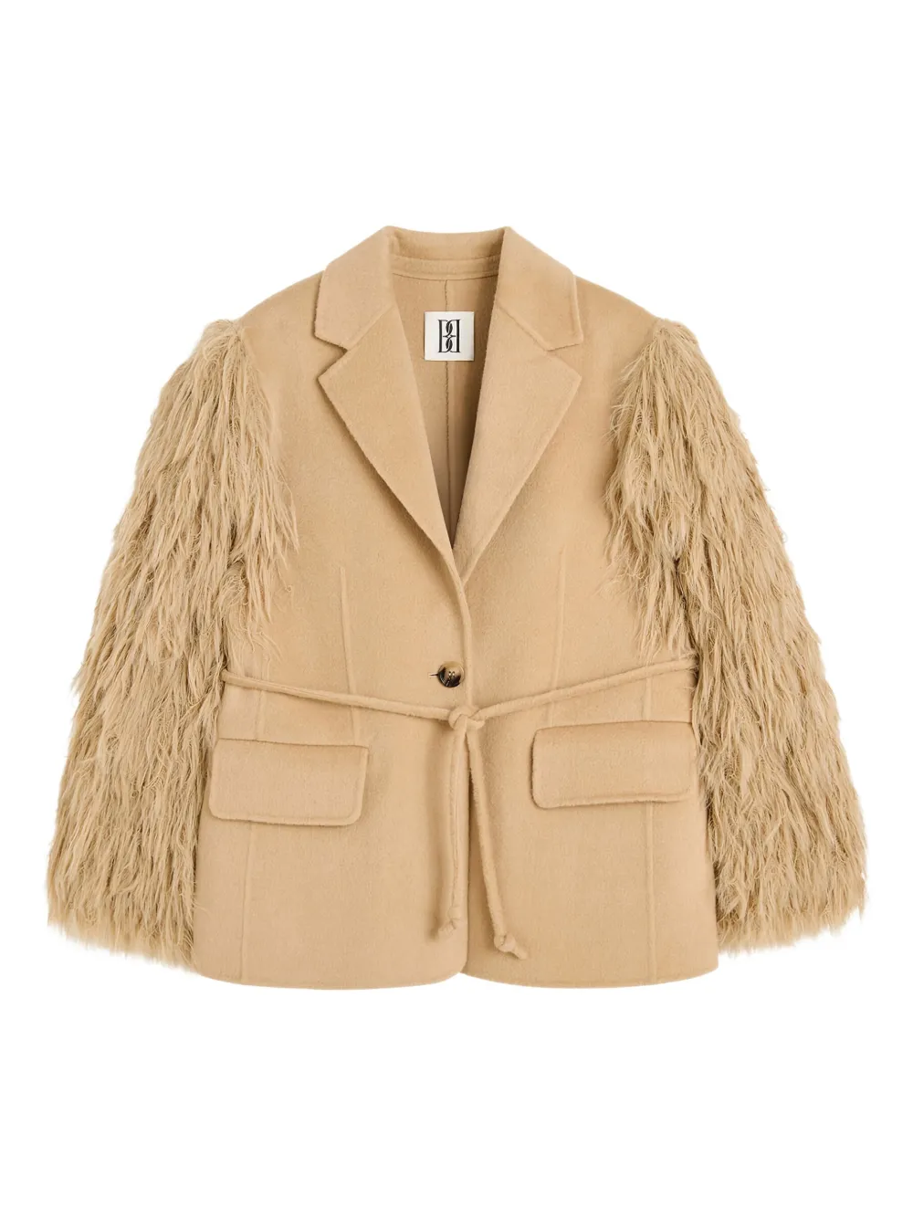 By Malene Birger Fluffy-sleeved Wool Faux-fur Jacket In Brown