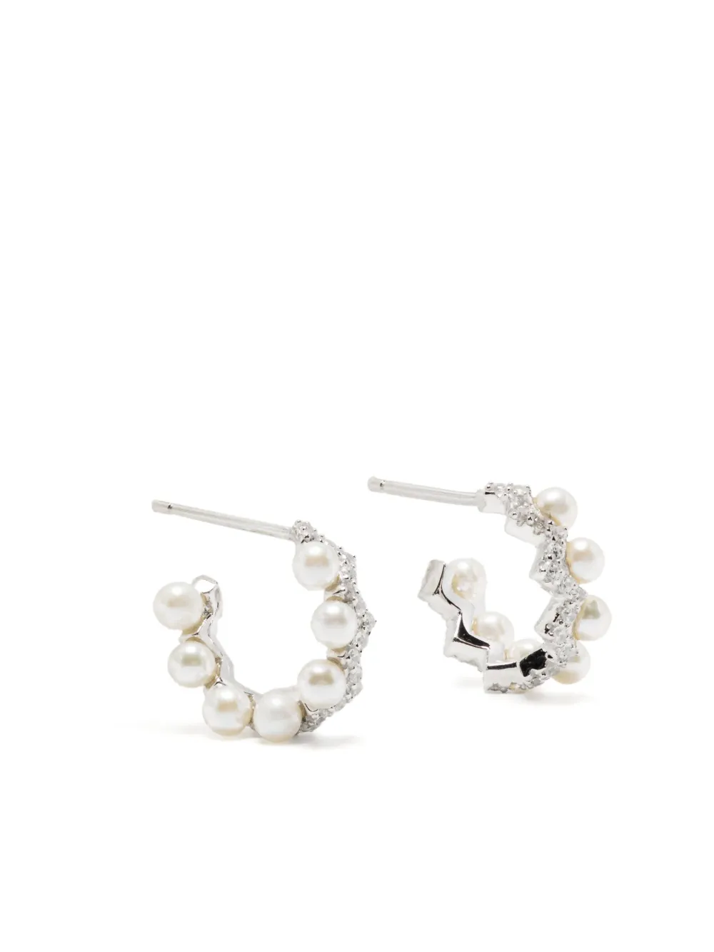 APM Monaco double paved hoop earrings | Silver | Image 1