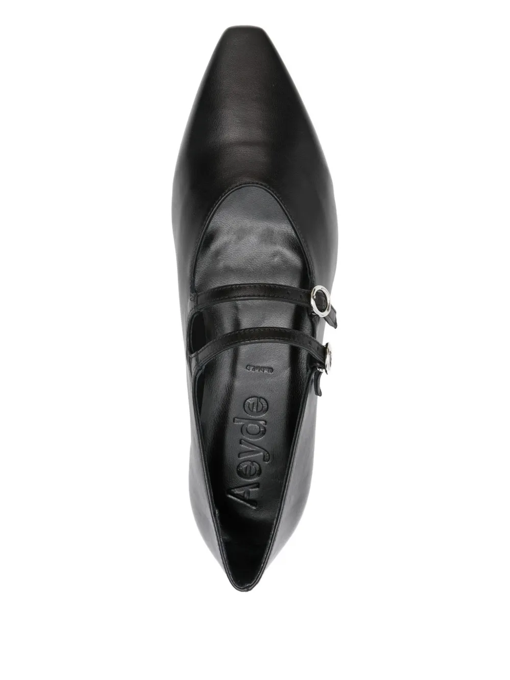 Aeyde Franny double-buckle pointed ballet flats Black