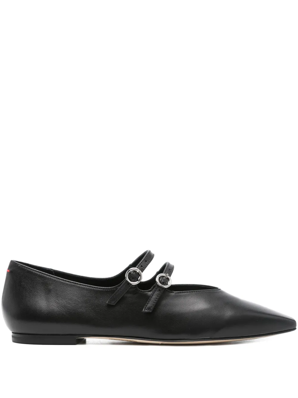 Aeyde Franny double-buckle pointed ballet flats Black