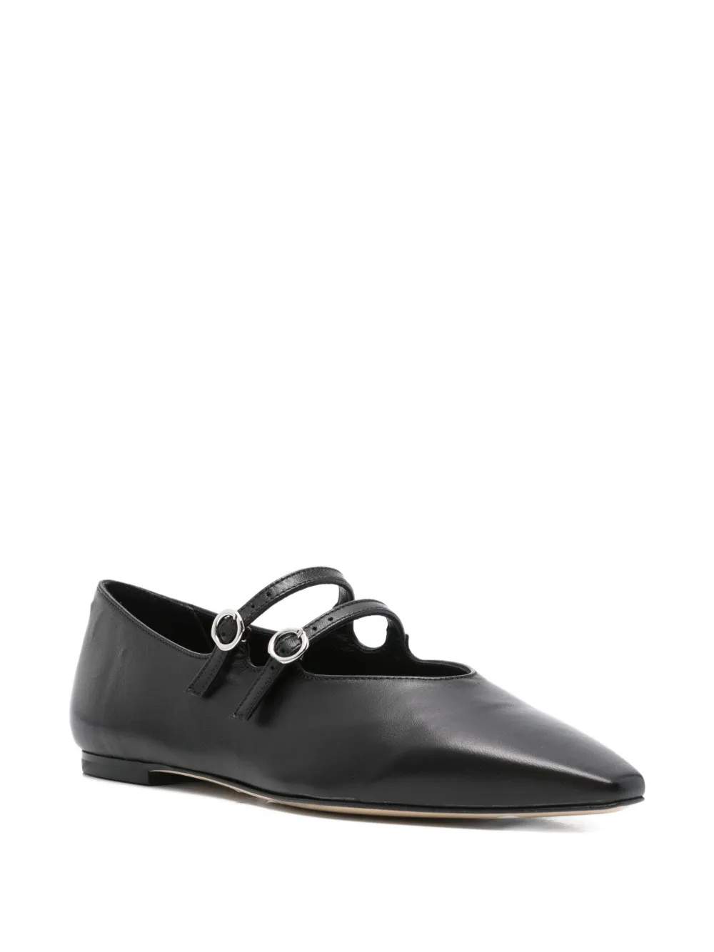 Aeyde Franny double-buckle pointed ballet flats - Zwart