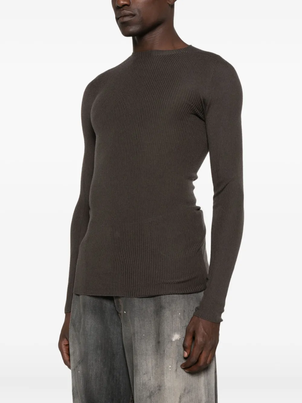 Rick Owens Geribbeld T-shirt Bruin