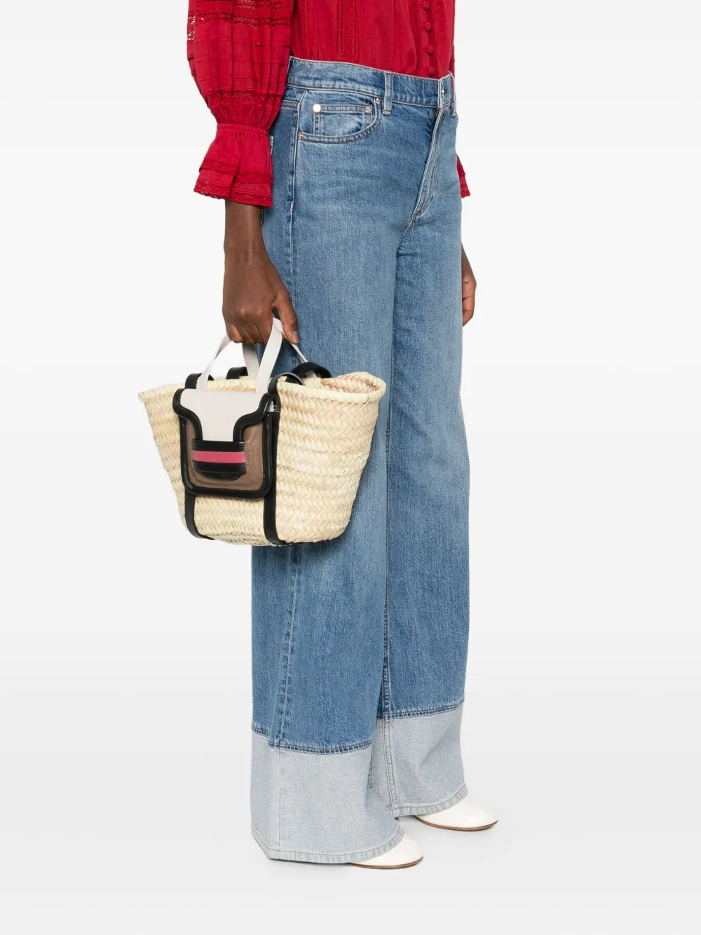Pierre Hardy Medium Raffia Leather-pocket Tote Bag In Neutral