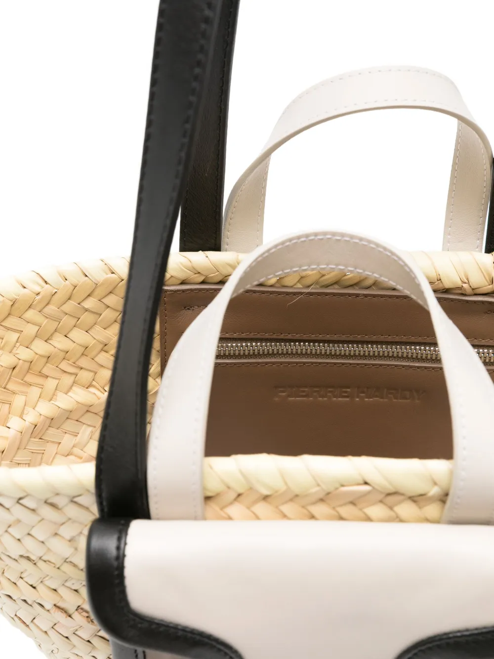 Pierre Hardy Medium Raffia Leather-pocket Tote Bag In Neutral