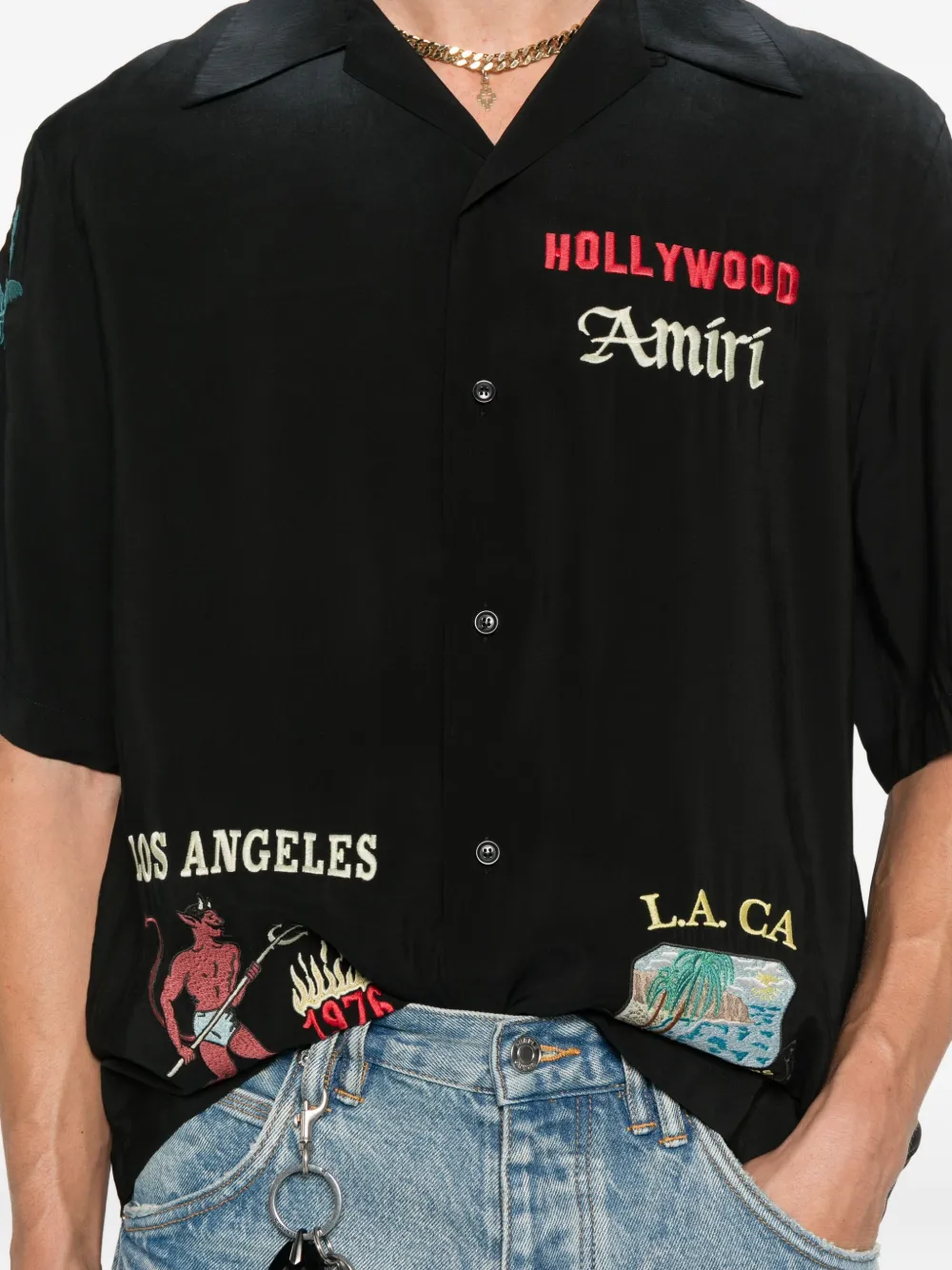 AMIRI embroidered-details short-sleeve shirt Zwart