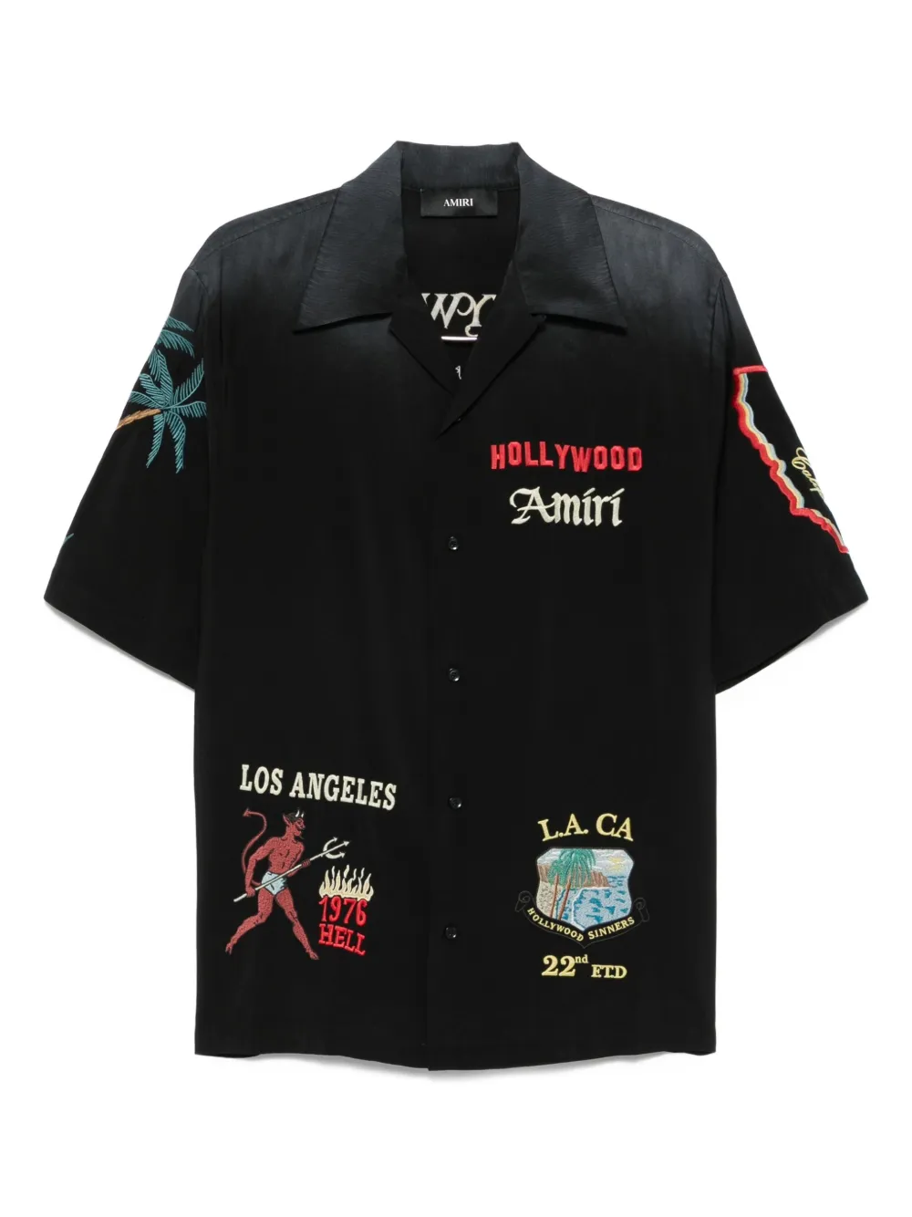 AMIRI Camicia a maniche corte con ricamo - Nero
