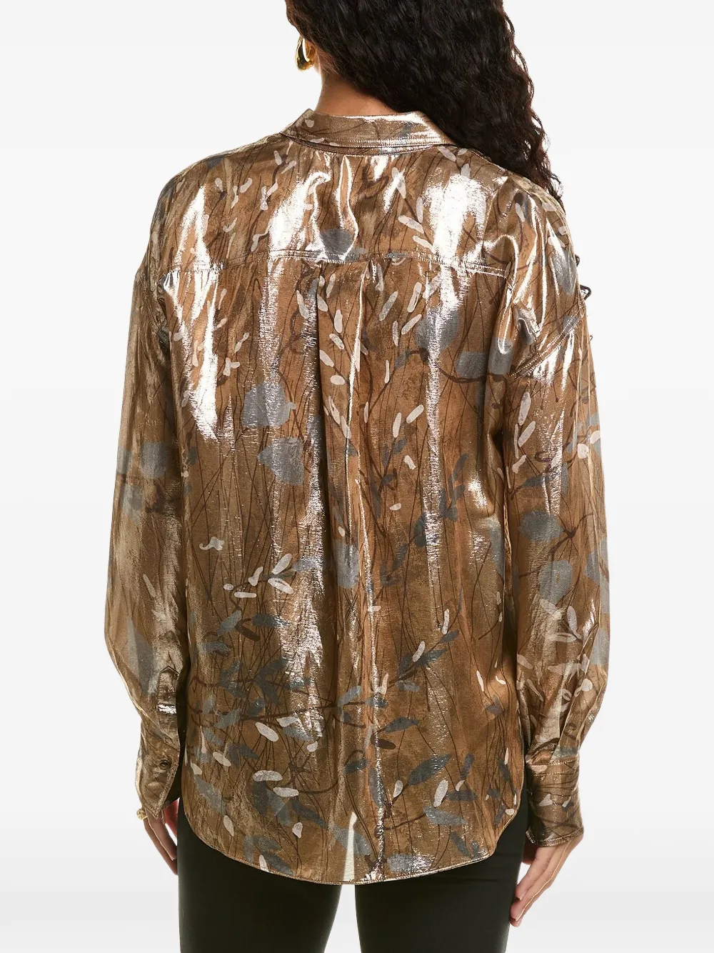 Brunello Cucinelli metallic leaf-print shirt Bruin