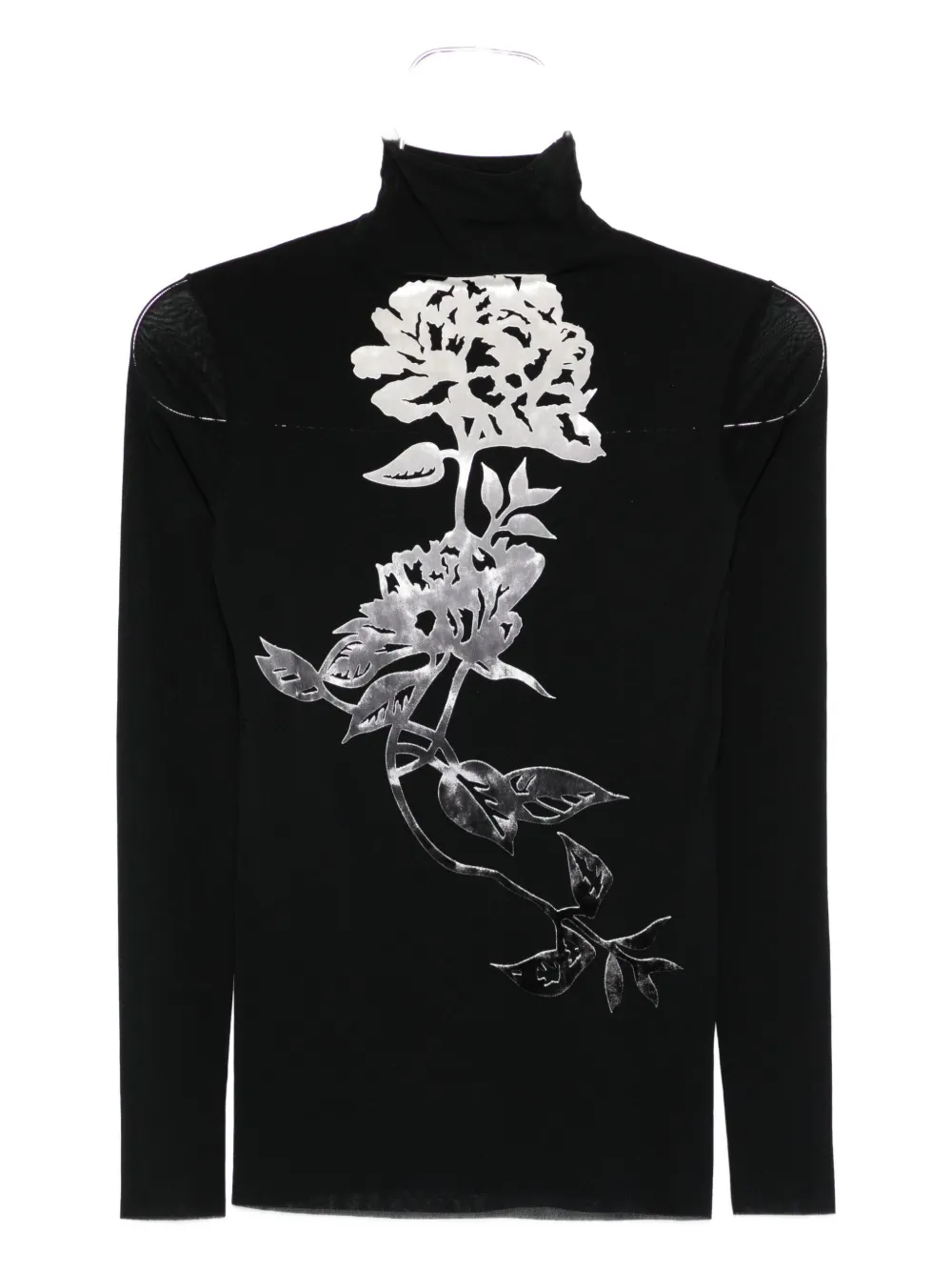D Exterior Metallic-rose Turtleneck Top In Black