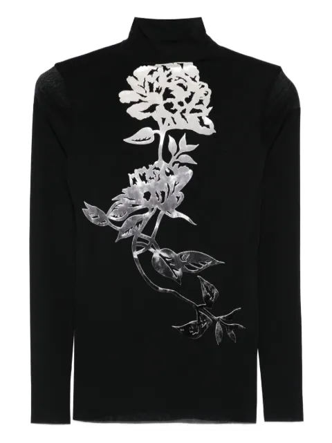 D.Exterior metallic-rose turtleneck top