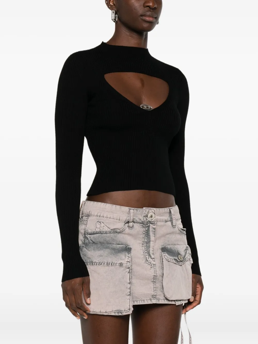 Diesel Geribbelde top met keyhole hals 9XX NERO