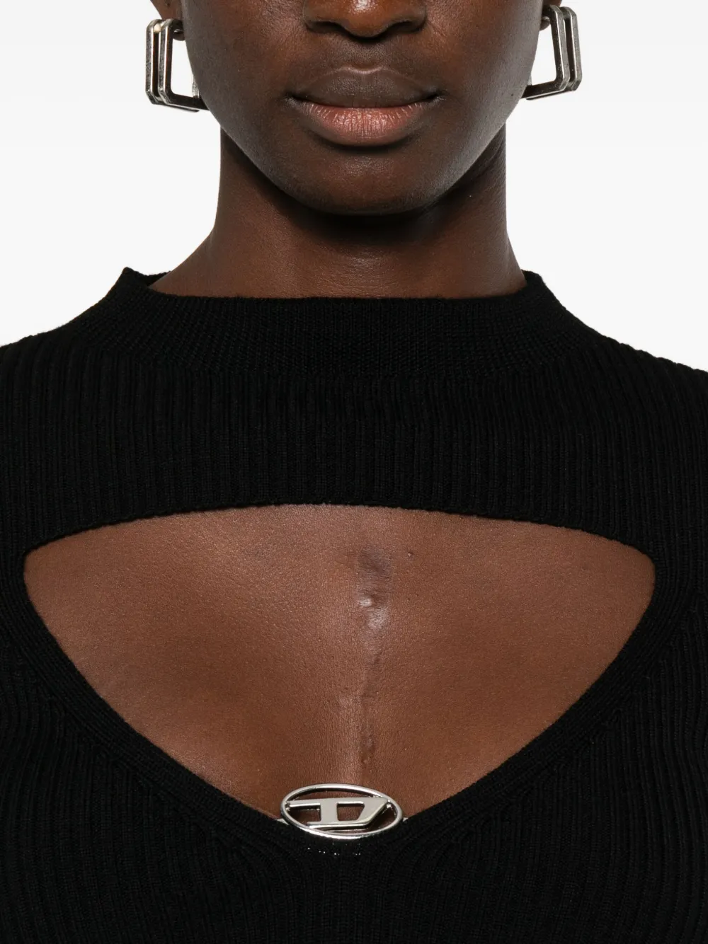 Diesel Geribbelde top met keyhole hals 9XX NERO