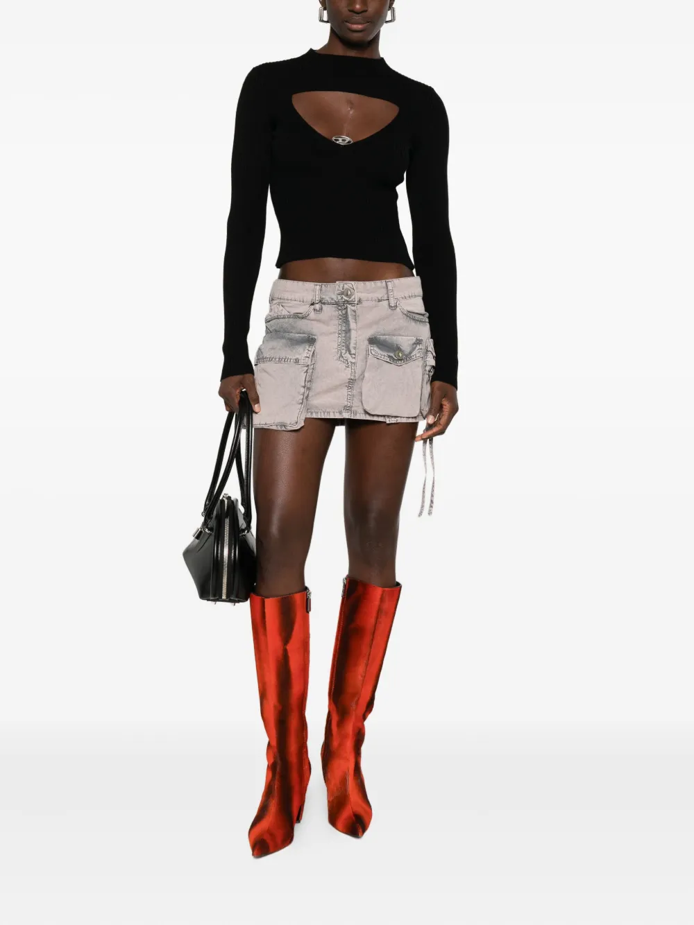 Diesel Geribbelde top met keyhole hals 9XX NERO