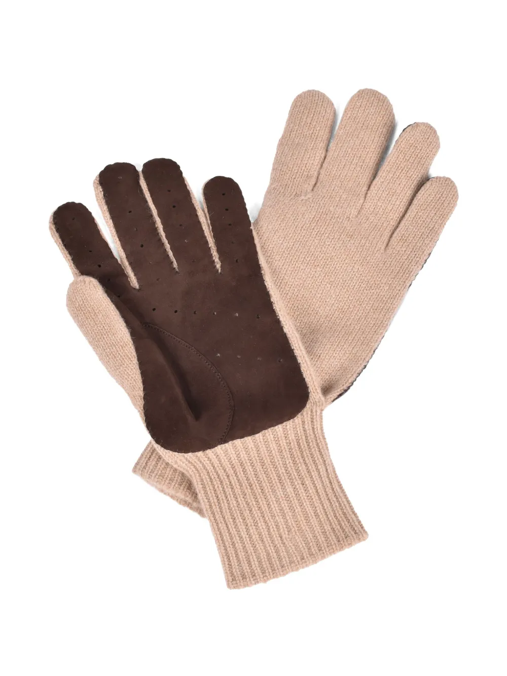 Brunello Cucinelli Gebreide handschoenen met leren vlak - Beige