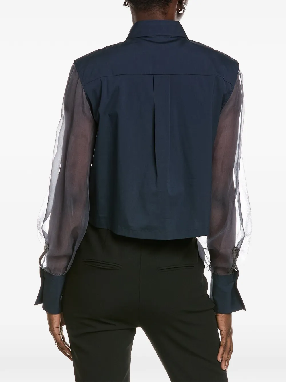 Brunello Cucinelli Cropped blouse met doorzichtige mouwen Blauw