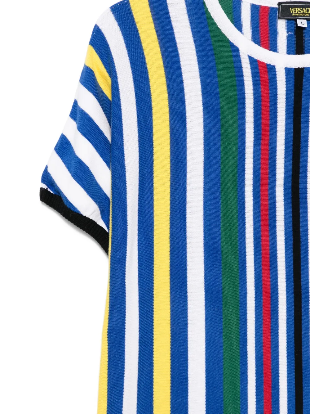 Pre-owned Versace 2000s Striped Cotton Sweater In White