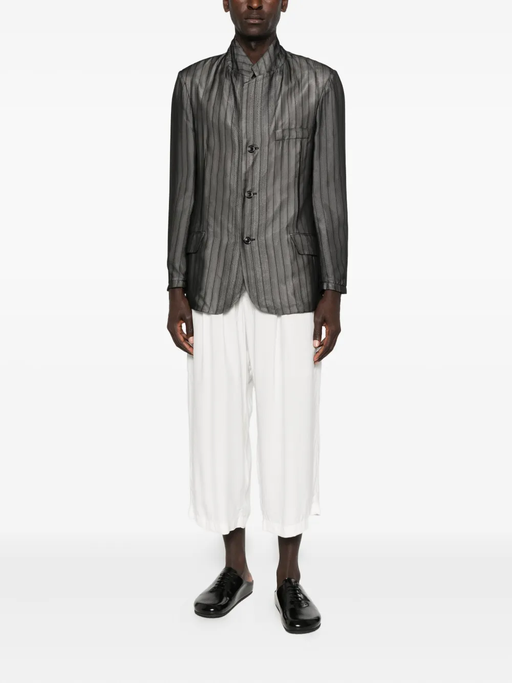 Yohji Yamamoto pleated cropped trousers - Wit