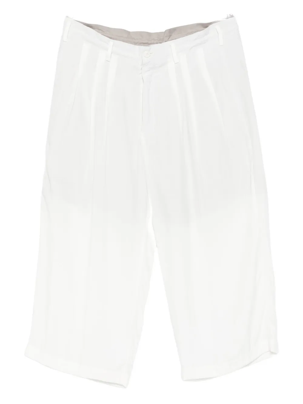 Yohji Yamamoto Pleated Cropped Trousers In White
