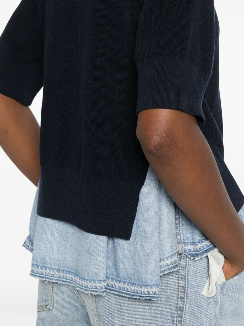 Sacai Denim-panelled Knitted Sweater In Blue