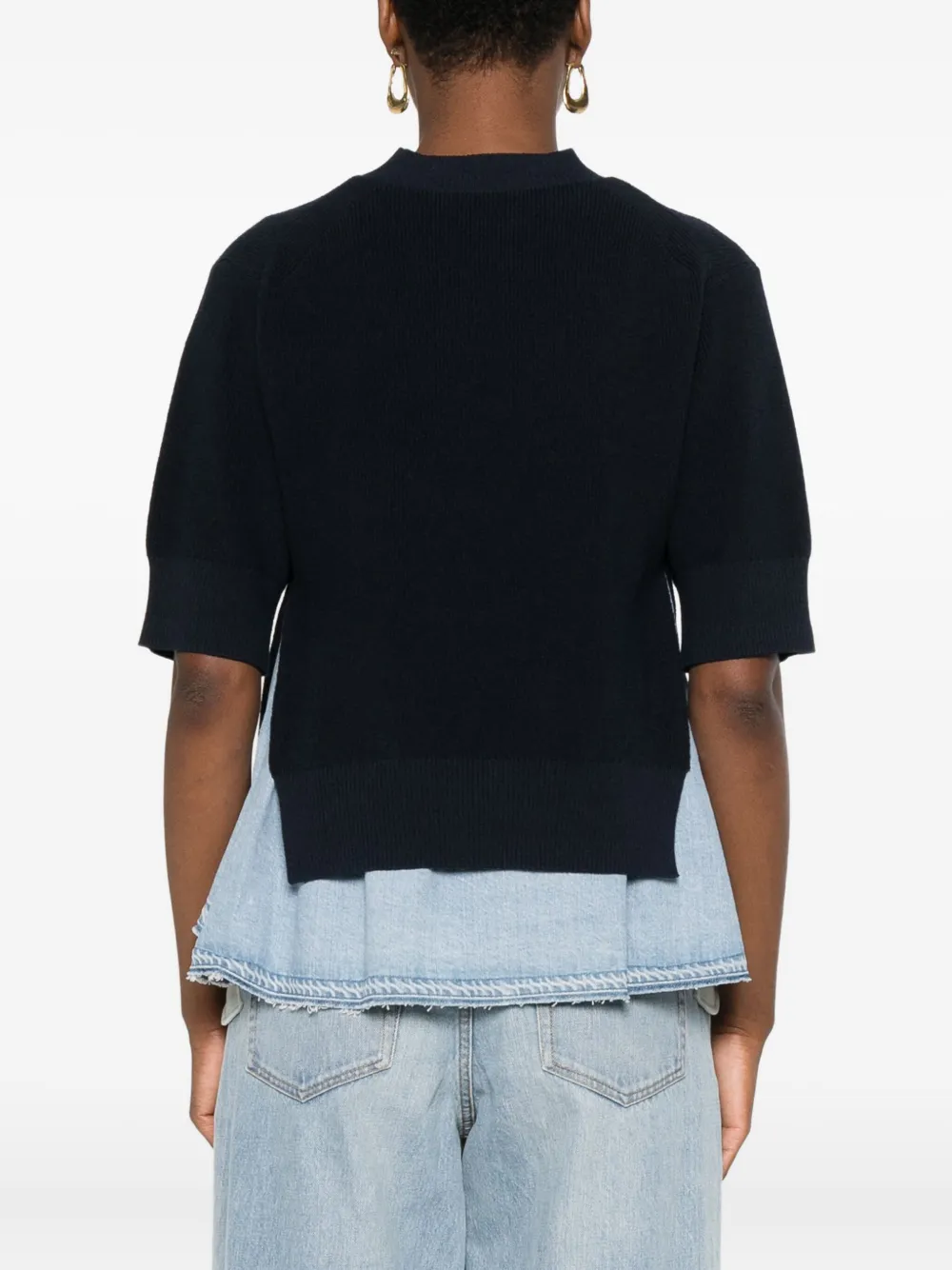 sacai Gebreide trui met denim vlakken Blauw