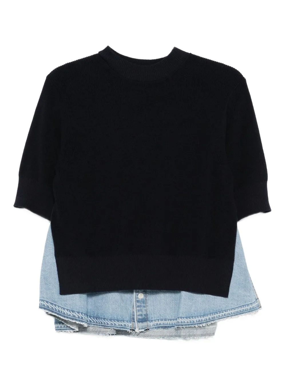 sacai denim-panelled knitted sweater | Blue | Image 1