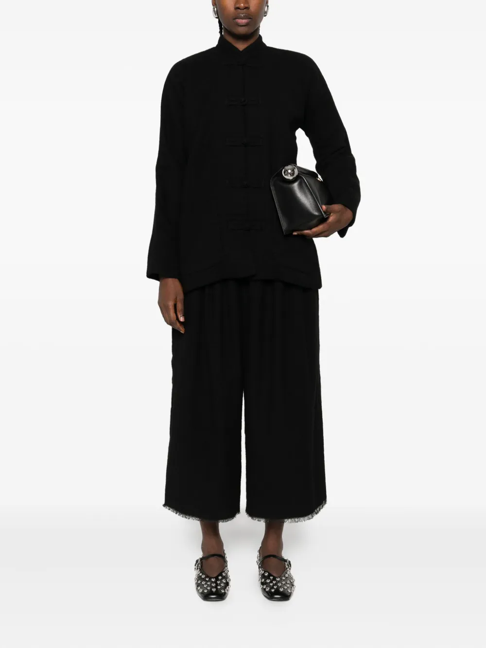 Uma Wang pleated frayed trousers Zwart