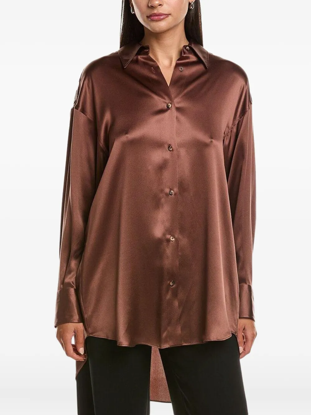 Brunello Cucinelli Satijnen blouse met asymmetrische afwerking Bruin